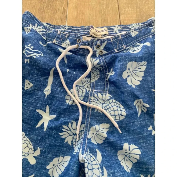 Trunks Men's Blue Coral Reef Hawaiian Print Swim Trunks Shorts Size Large - Picture 2 of 6